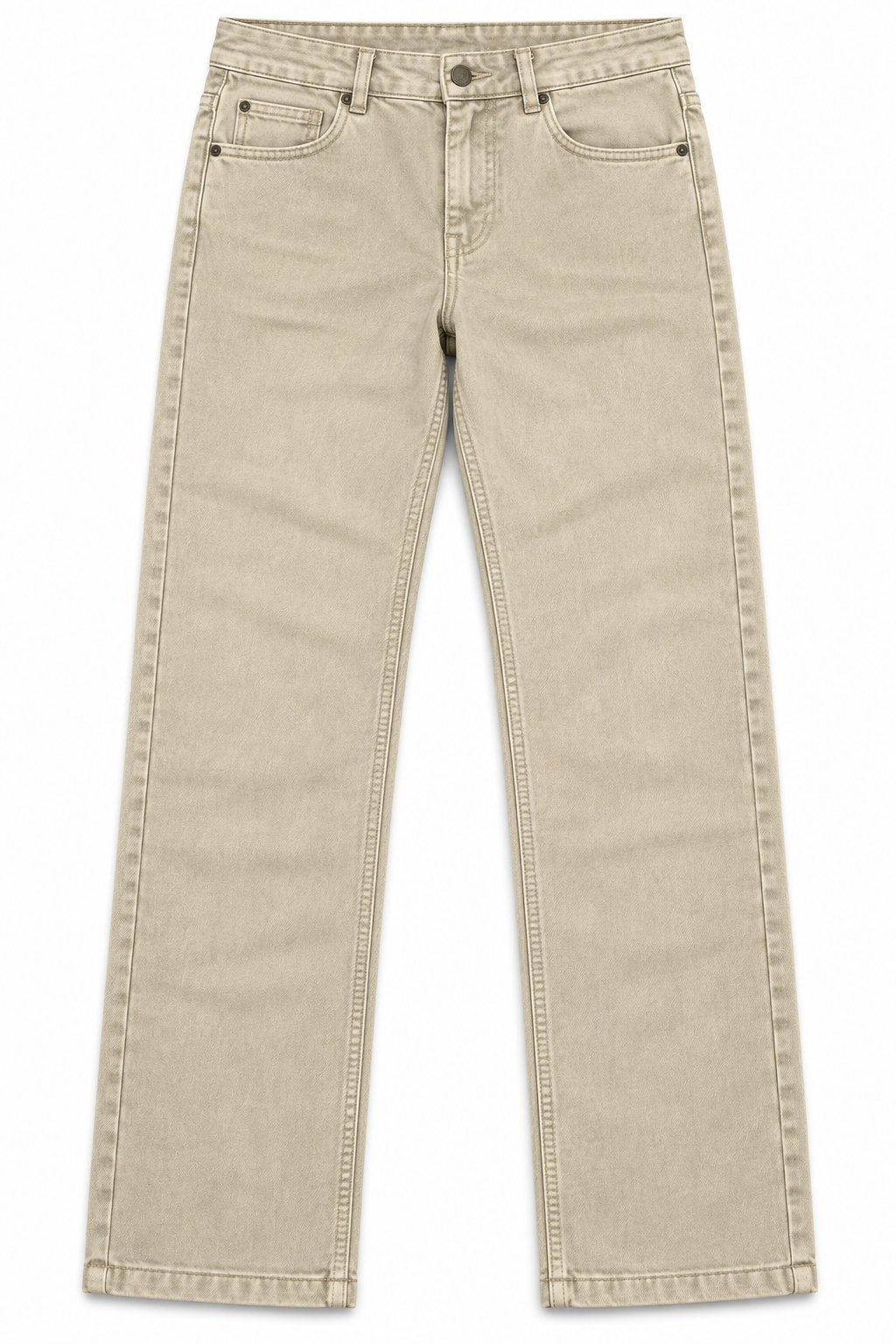 Beige Washed Denim Jeans Flatlay